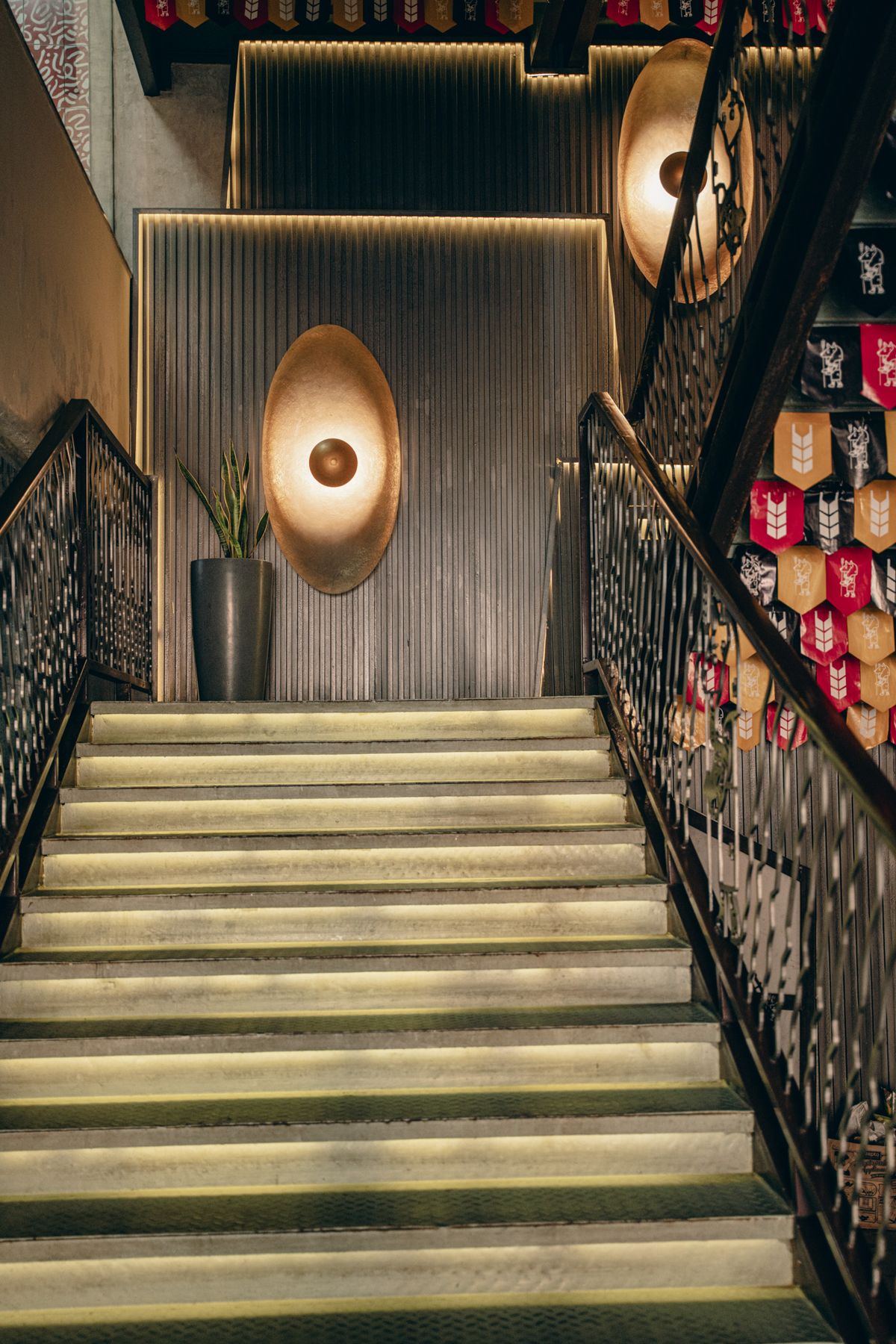 Lit staircase between floors