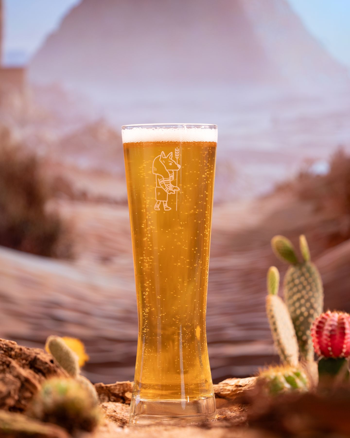 Tall lager glass in a desert canyon