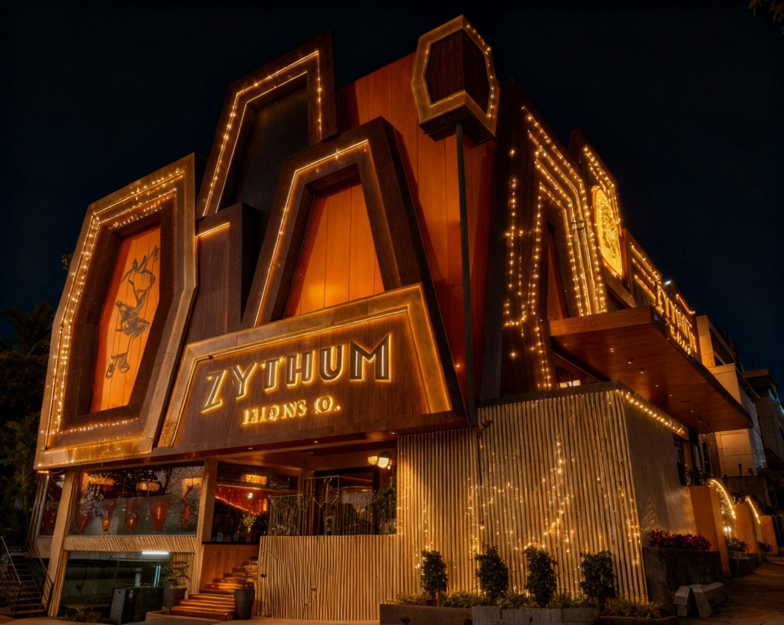 Facade lit at night